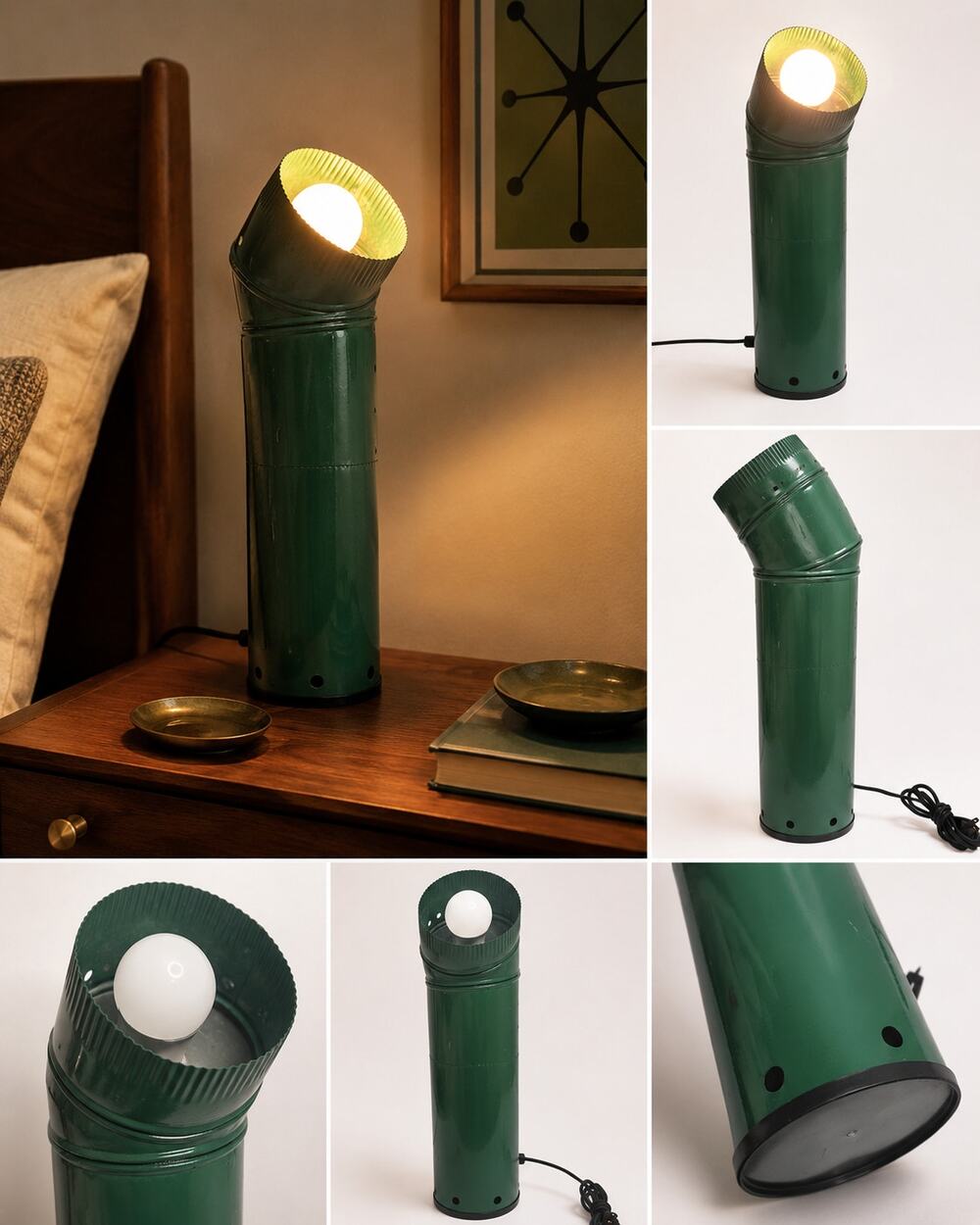 Vintage 1960s Pipeline Products Periscope Green Tin Table Lamp Cini Boeri Style
